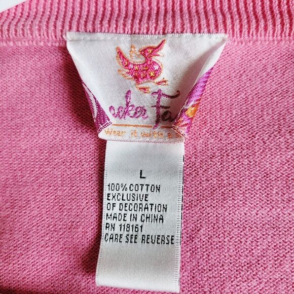 Quacker Factory Pink Embroidered Sequin Sweater Cardigan Size Large Butterfly - Picture 2 of 5